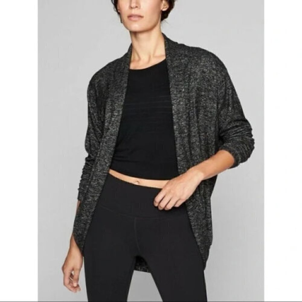 Athleta Luxe Pose Wrap Charcoal Gray Open Front Cardiganโ Sweater XXS